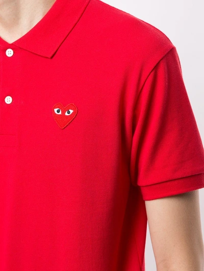 Shop Comme Des Garçons Play Embroidered Logo Polo Shirt In Red