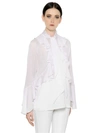 GIVENCHY RUFFLED TECHNO CHARMEUSE SHIRT, WHITE