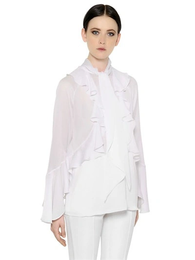 Shop Givenchy Ruffled Techno Charmeuse Shirt, White