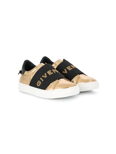 Shop Givenchy Metallic Logo Sneakers In Gold