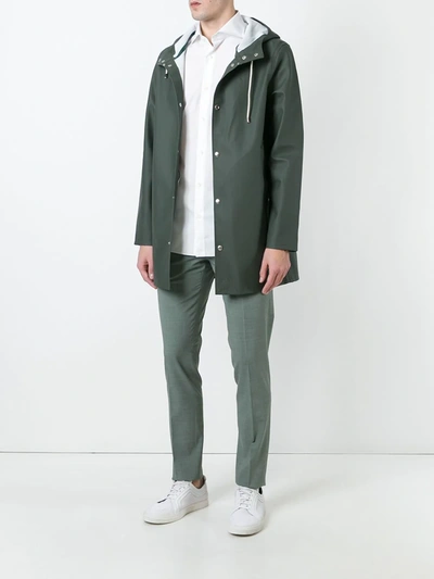 Stutterheim Drawstring Hood Raincoat In Green