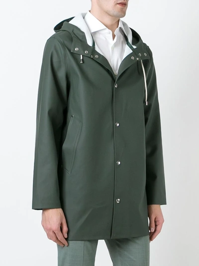 Stutterheim Drawstring Hood Raincoat In Green
