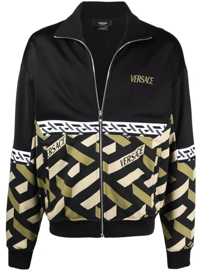 Shop Versace La Greca-print Sweatshirt In Black