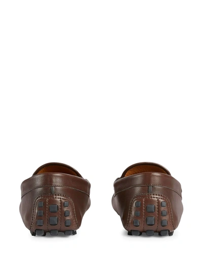 Shop Gucci Web Stripe Driving Shoes In Brown