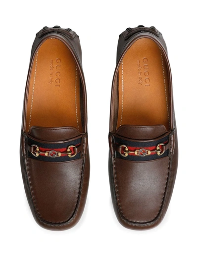 kronblad excitation foragte Gucci Brown Driving Web Stripe Leather Loafers | ModeSens
