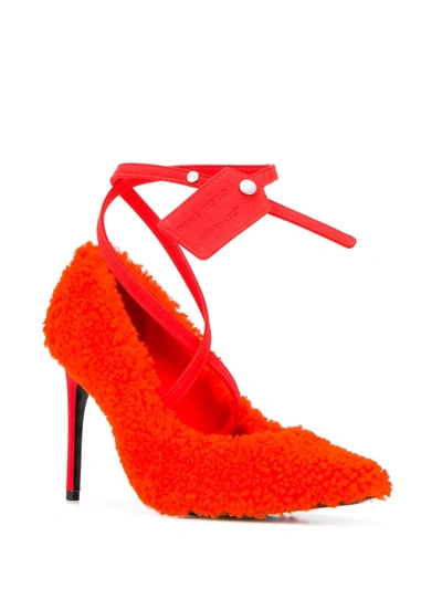 Off-white Furry Zip Tie Neon Shearling Pumps In Orange