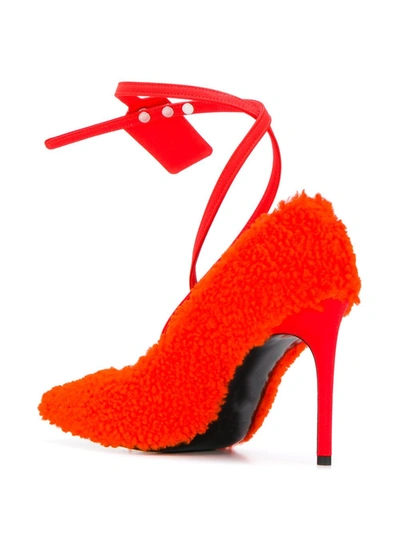 Off-white Furry Zip Tie Neon Shearling Pumps In Orange