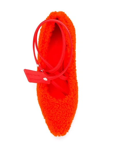 Off-white Furry Zip Tie Neon Shearling Pumps In Orange