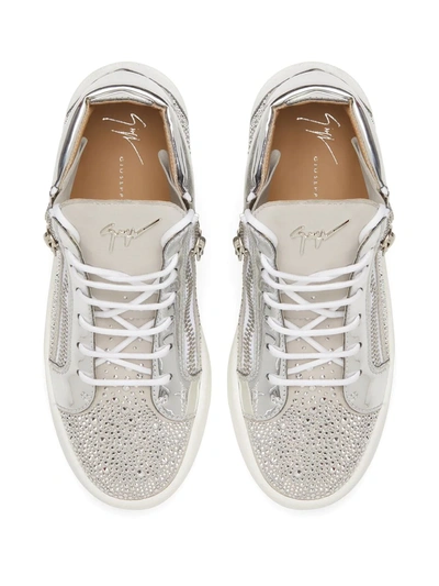 Shop Giuseppe Zanotti Justy Crystal Studded Sneakers In White