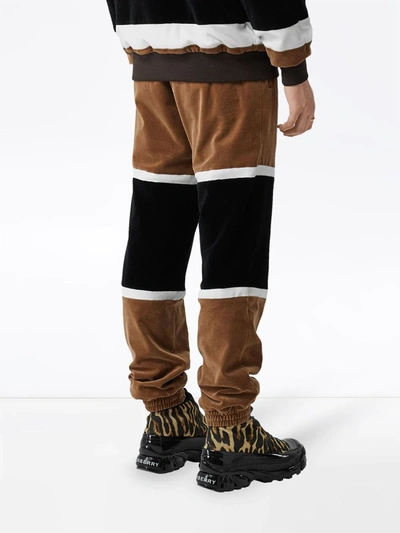 Shop Burberry Logo Graphic Striped Chenille Trackpants In Brown