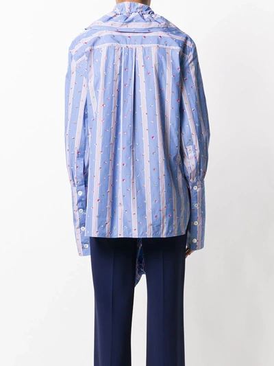 Shop Marni Striped Ruffle Detail Shirt In Blue