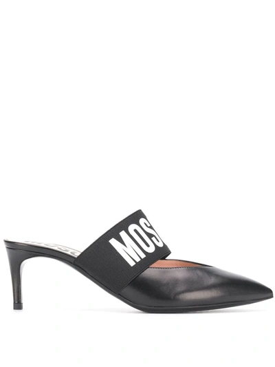 Shop Moschino Logo Strap Mules In Black