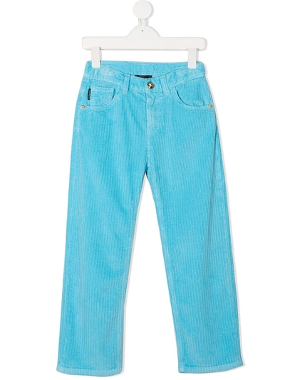 Shop Young Versace Corduroy Straight-leg Jeans In Blue