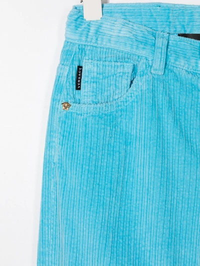 Shop Young Versace Corduroy Straight-leg Jeans In Blue