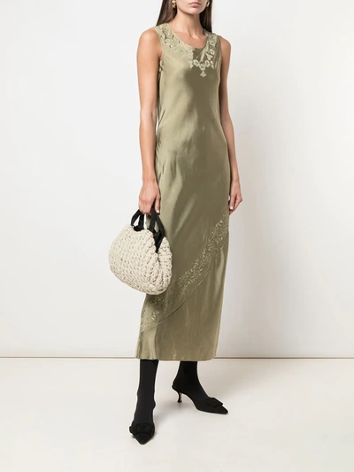 Shop Zanini Floral Embroidered Maxi Dress In Green