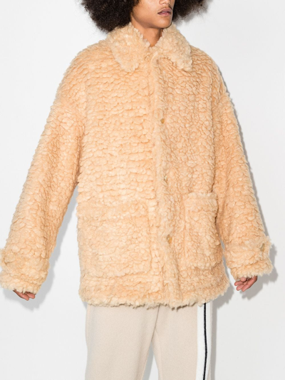 Shop Palm Angels Faux-shearling Single-breasted Short Coat In Nude