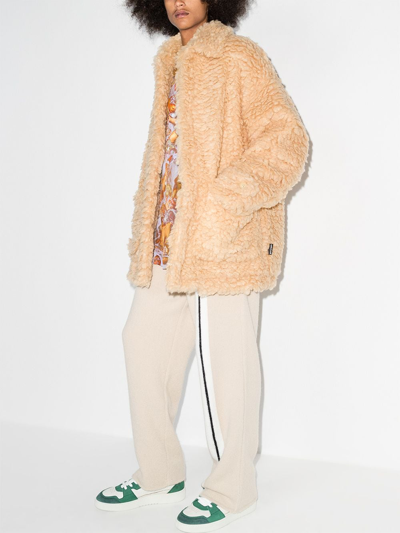 Palm Angels Faux-shearling Single-breasted Short Coat In Nude