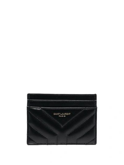 Shop Saint Laurent Quilted Logo-embossed Cardholder In Black