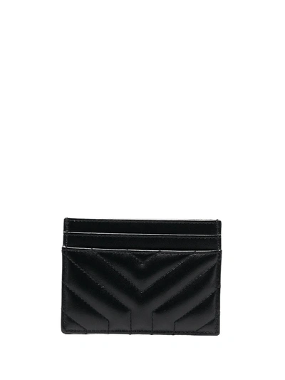 Shop Saint Laurent Quilted Logo-embossed Cardholder In Black