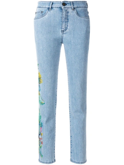 Shop Mr & Mrs Italy Cropped Floral Detail Jeans In Blue