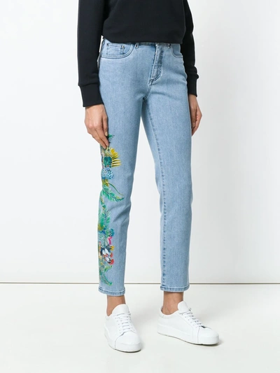 Shop Mr & Mrs Italy Cropped Floral Detail Jeans In Blue
