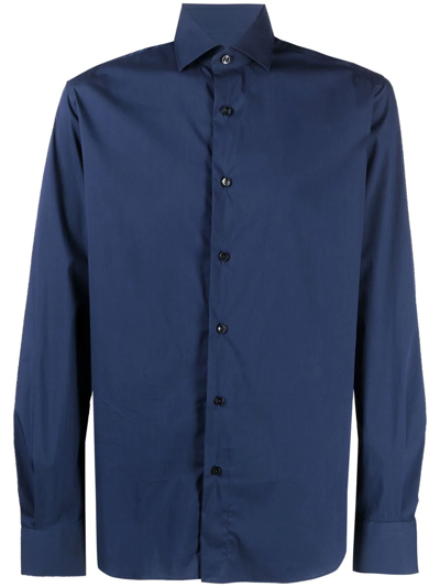 Shop Xacus Long-sleeve Regular Fit Shirt In Blue