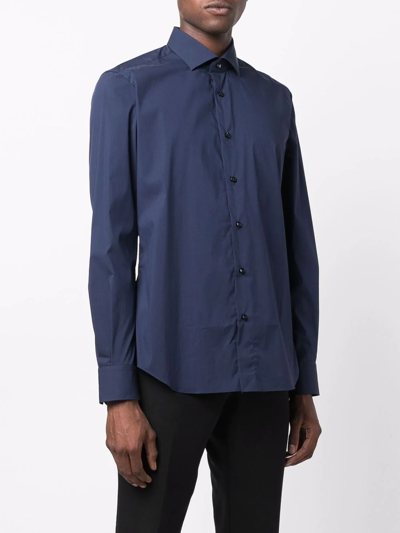 Shop Xacus Long-sleeve Regular Fit Shirt In Blue