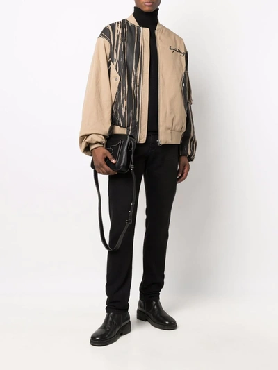 Feng Chen Wang Khaki Hand Painted Padded Oversized Ma-1 Jacket In Neutrals