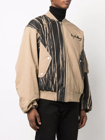 Shop Feng Chen Wang Striped Graphic Bomber Jacket In Neutrals