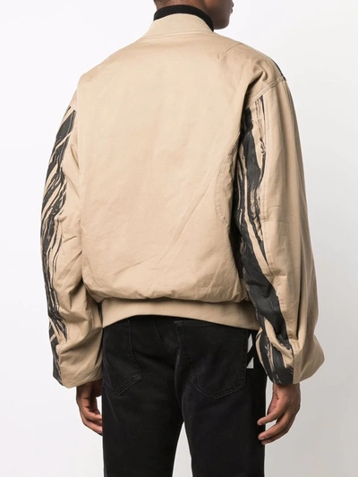 Shop Feng Chen Wang Striped Graphic Bomber Jacket In Neutrals