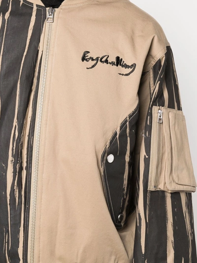 Feng Chen Wang Khaki Hand Painted Padded Oversized Ma-1 Jacket In Neutrals