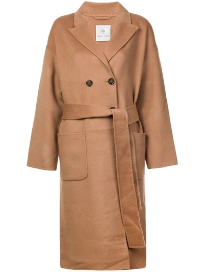 Shop Anine Bing Dylan Belted Double-breasted Coat In Neutrals