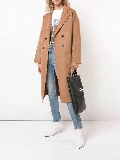 Shop Anine Bing Dylan Belted Double-breasted Coat In Neutrals