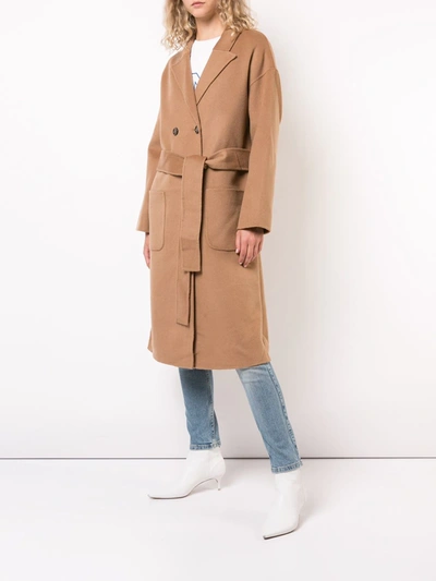 Shop Anine Bing Dylan Belted Double-breasted Coat In Neutrals