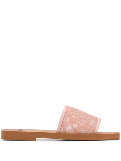 Shop Chloé Woody Lace Sliders In Pink