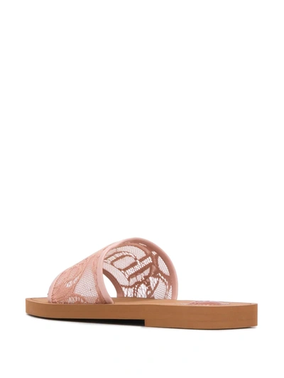 Shop Chloé Woody Lace Sliders In Pink