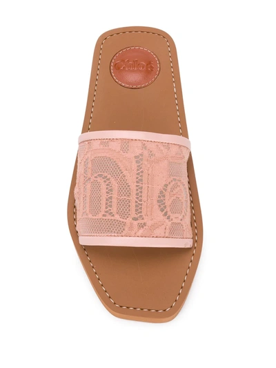 Shop Chloé Woody Lace Sliders In Pink