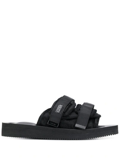 Suicoke Moto-vhl Shearling Trim Sandals In Black