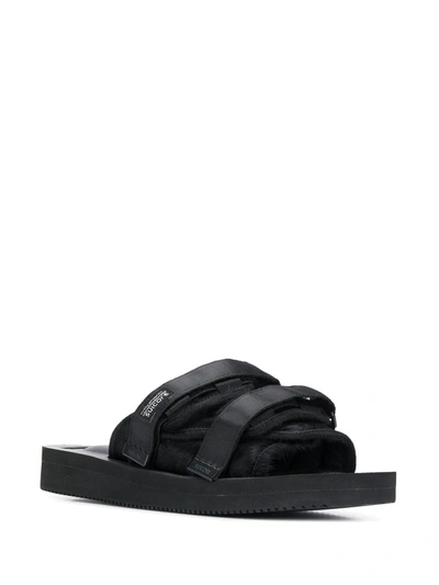 Suicoke Moto-vhl Shearling Trim Sandals In Black