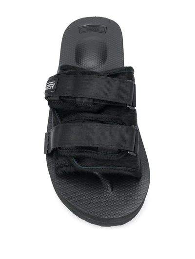 Suicoke Moto-vhl Shearling Trim Sandals In Black