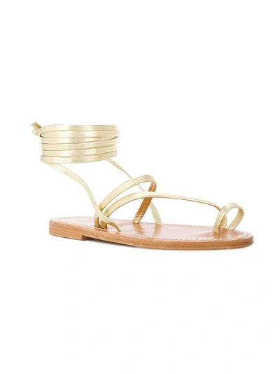 Shop Kjacques Ankle Fastened Flat Sole Summer Sandals In Metallic