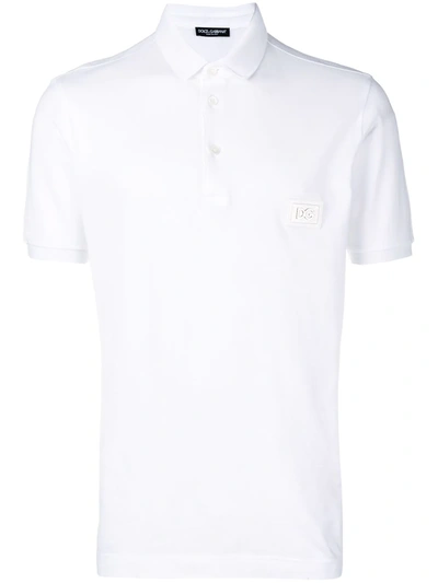 Shop Dolce & Gabbana Logo Patch Polo Top In White