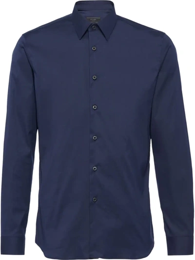 Shop Prada Stretch Poplin Shirt In Blue