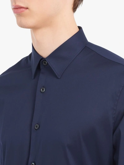 Shop Prada Stretch Poplin Shirt In Blue