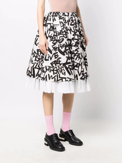 Comme Des Garçons Graffiti Print Layered Skirt In 黑色