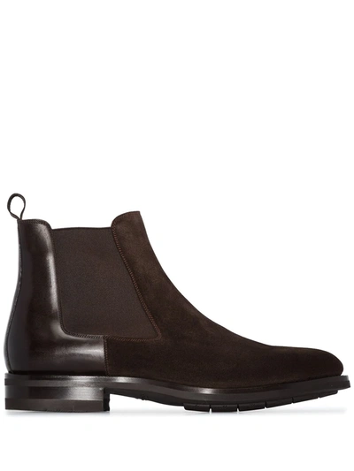 Shop Santoni Panelled Chelsea Boots In Brown