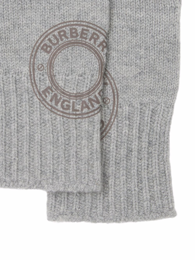 Shop Burberry Logo Graphic-print Knitted Gloves In Grey