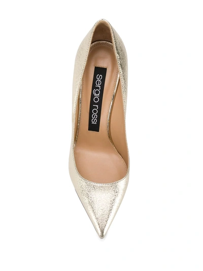 Shop Sergio Rossi 90mm Pointed-toe Pumps In Gold