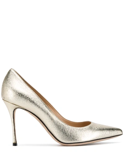 Shop Sergio Rossi 90mm Pointed-toe Pumps In Gold