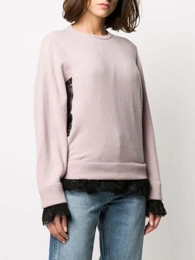Shop Valentino Lace-trimmed Crew Neck Jumper In Pink